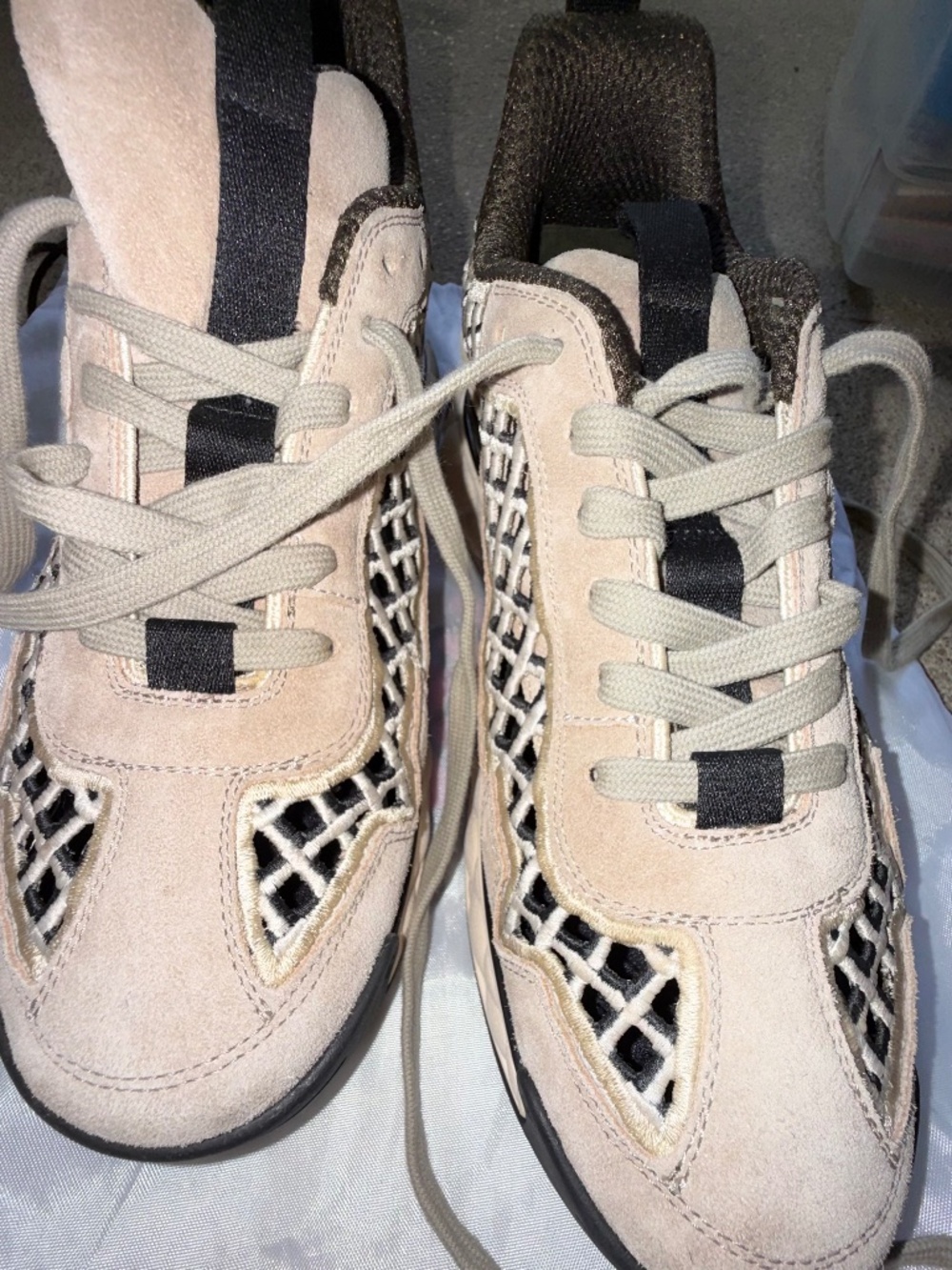 CHANEL Suede Calfskin Embroidered CC Sneakers 40 Beige Black